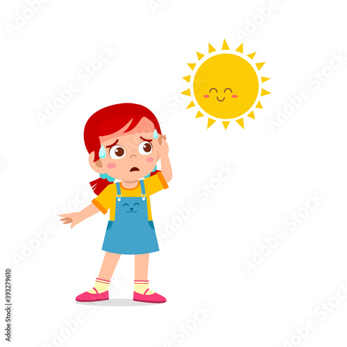 happy cute kid boy and girl feels so thirsty because of hot weather at summer season