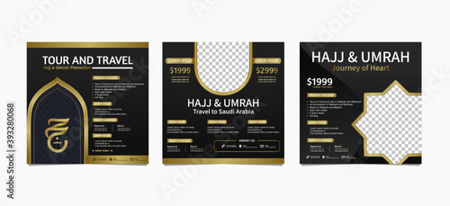 Set instagram post template for hajj and umrah promotion Premium Vector Illustration