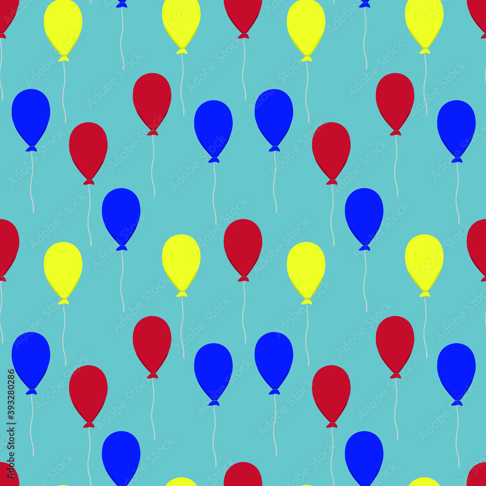 childish vector seamless pattern with air balloons on a blue background