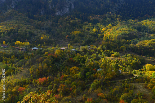 Autumn nature landscapes. ( wooden village houses ) Sinop, Turkey. © osman