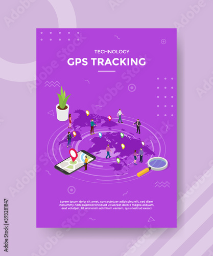 technology gps tracking people standing on pointer location map world for template of banner and flyer for printing magazine cover and poster