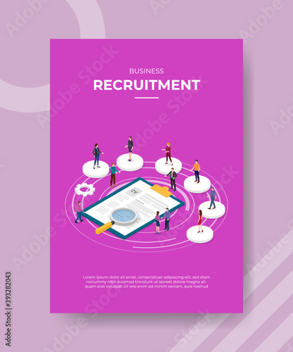 business recruitment people standing on circle shape around curriculum vitae for template of banner and flyer for printing magazine cover and poster