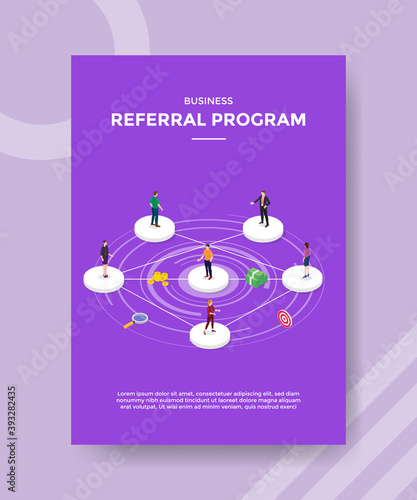 business referral program people standing on circle shape connected to each other for template of banner and flyer for printing magazine cover