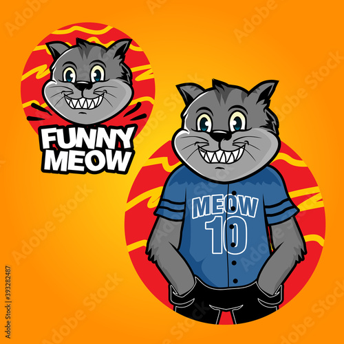 Cat Vector Illustration. Funny Cat Cartoon Character. Cat Cartoon Mascot. Cat Logo Icon