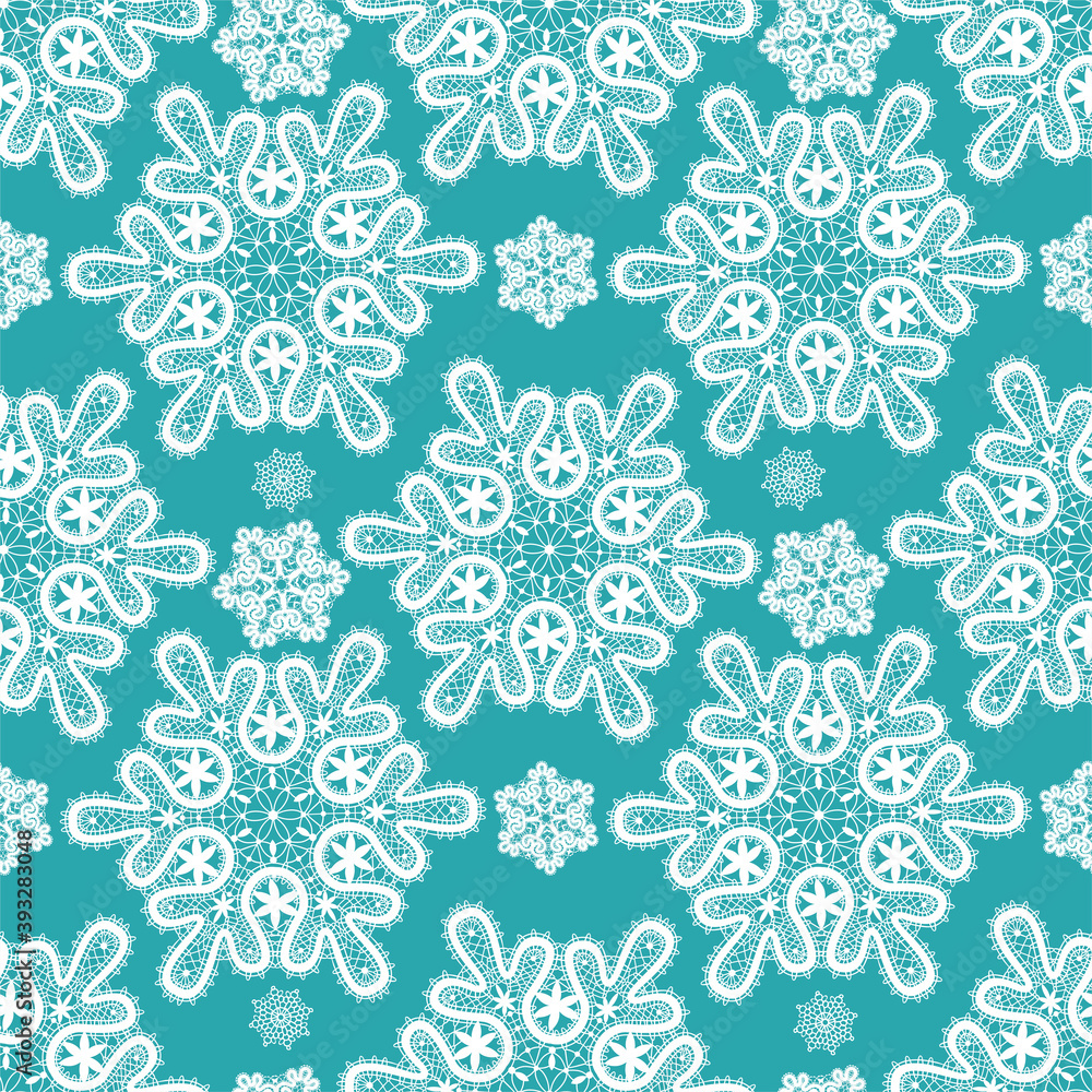 Decorative snowflakes from Vologda textile lace. Lace snowflakes from Russia. New Year's vector design in Russian style.