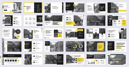 Geometric Yellow Presentation Element Templates. Vector infographics. For use in Presentation, Flyer and Leaflet, SEO, Marketing, Webinar Landing Page Template, Website Design, Banner.