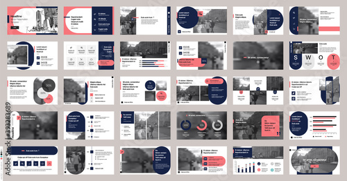 Geometric Red and Blue Presentation Element Templates. Vector infographics. For use in Presentation, Flyer and Leaflet, SEO, Marketing, Webinar Landing Page Template, Website Design, Banner.