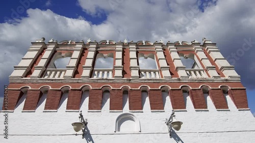 Kutafya Tower  against the moving clouds. Inside of Moscow Kremlin, Russia (day). UNESCO World Heritage Site  photo