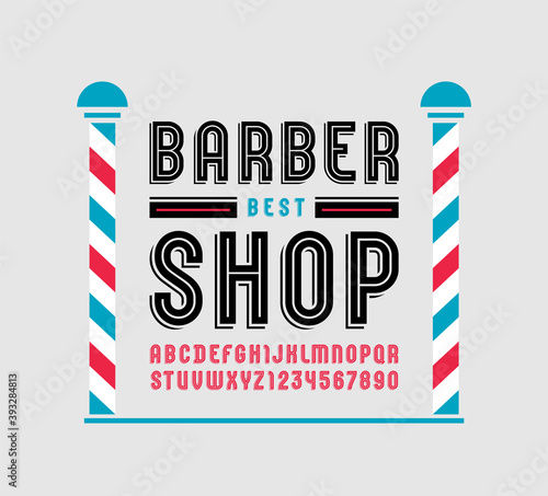 Modern font handcrafted, trendy alphabet of retro style, uppercase letters from A to Z and numbers from 0 to 9 for you designs: logo, t-shirt, poster, barber shop design, vector illustration 10EPS