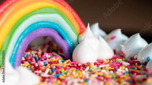 Fondant rainbow cake topper close view