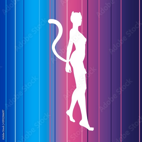 The silhouette of a woman with cat ears and tail