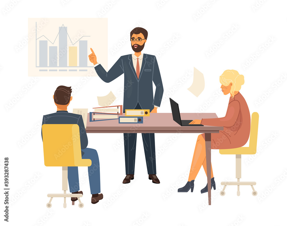 People communicate on planning, hold meetings with growth charts.