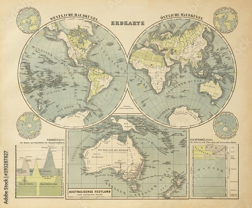 old world map from the year 1865  antiquarian world map