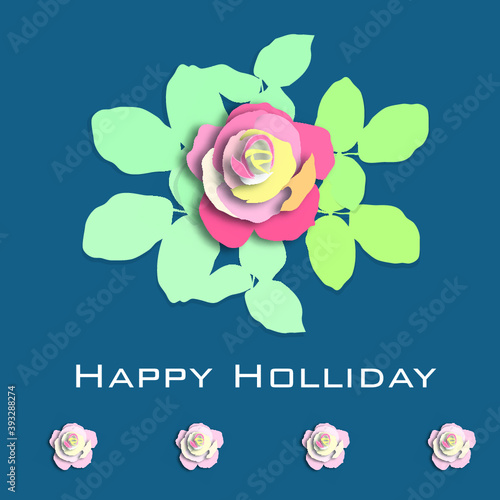 Vector paper roses on a bright blue background for your design