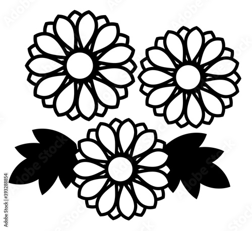 Fototapeta Naklejka Na Ścianę i Meble -  菊の花のシンプルなアイコン/白黒