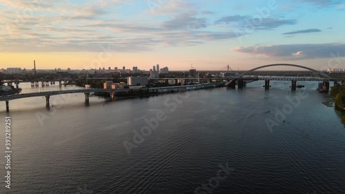 Wallpaper Mural Drone shot of the city of Kiev with the Dnipro river and some bridges during the sunset. Torontodigital.ca