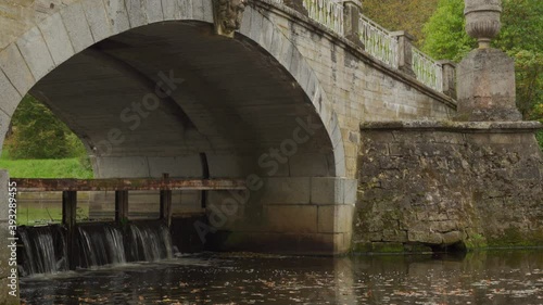 Pavlovsk park in autumn, St. Petersburg, Visconti bridge spanning the Slavianka river photo