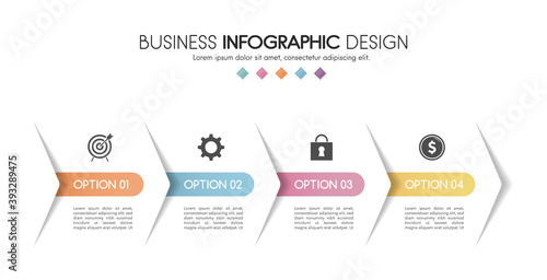 Timeline infographic with business icons and 4 options. Vector