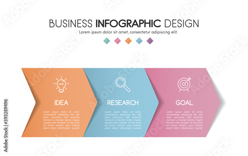 Infographic layout with 3 options. Timeline with business icons. Vector