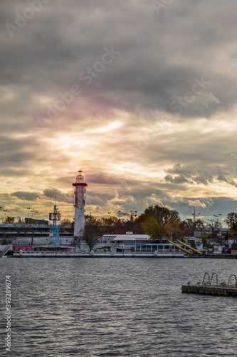 Beautiful shot of a lighthouse on Viennas danuber river