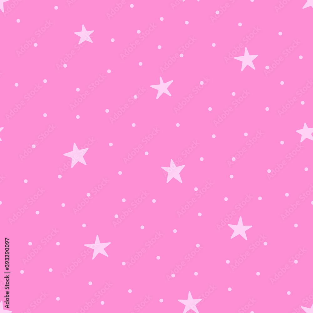 Seamless pattern with chaotic dots and stars on the pink background. Vector hipster background. Seamless pattern with chaotic dots and stars on the pink background. Vector hipster background.