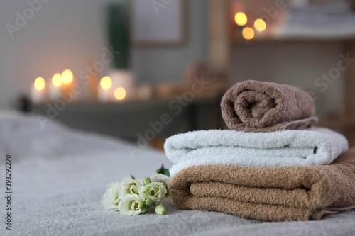 Beautiful spa composition of towels and spa accessories