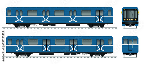 Russian underground carriage. Passenger train cars. Metro.Vector.