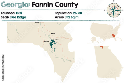 Large and detailed map of Fannin county in Georgia  USA. 