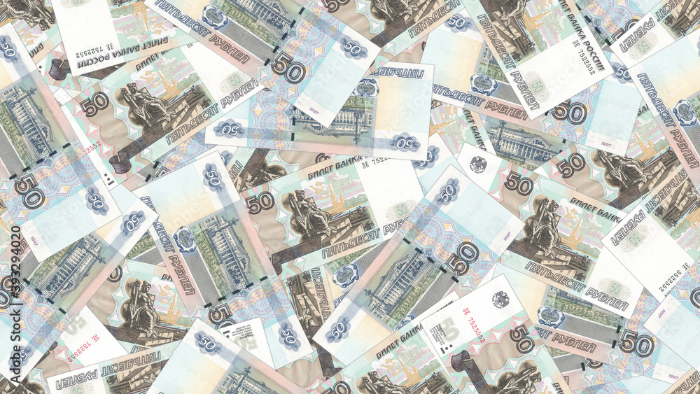 Illustration of a rectangular seamless pattern or wallpaper. Paper money of the Russian Federation. Randomly scattered banknotes of 50 rubles Illustration of a rectangular seamless pattern or wallpaper. Paper money of the Russian Federation. Randomly scattered banknotes of 50 rubles
