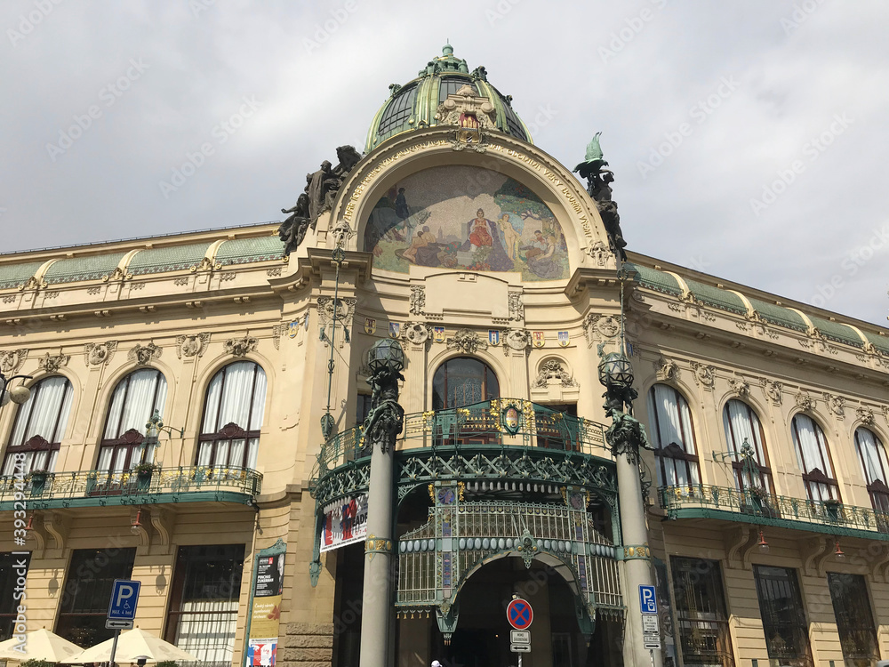 Art nouveau building, Municipal House, theater and opera house at the Republic Square in Prague, Czech Republic
