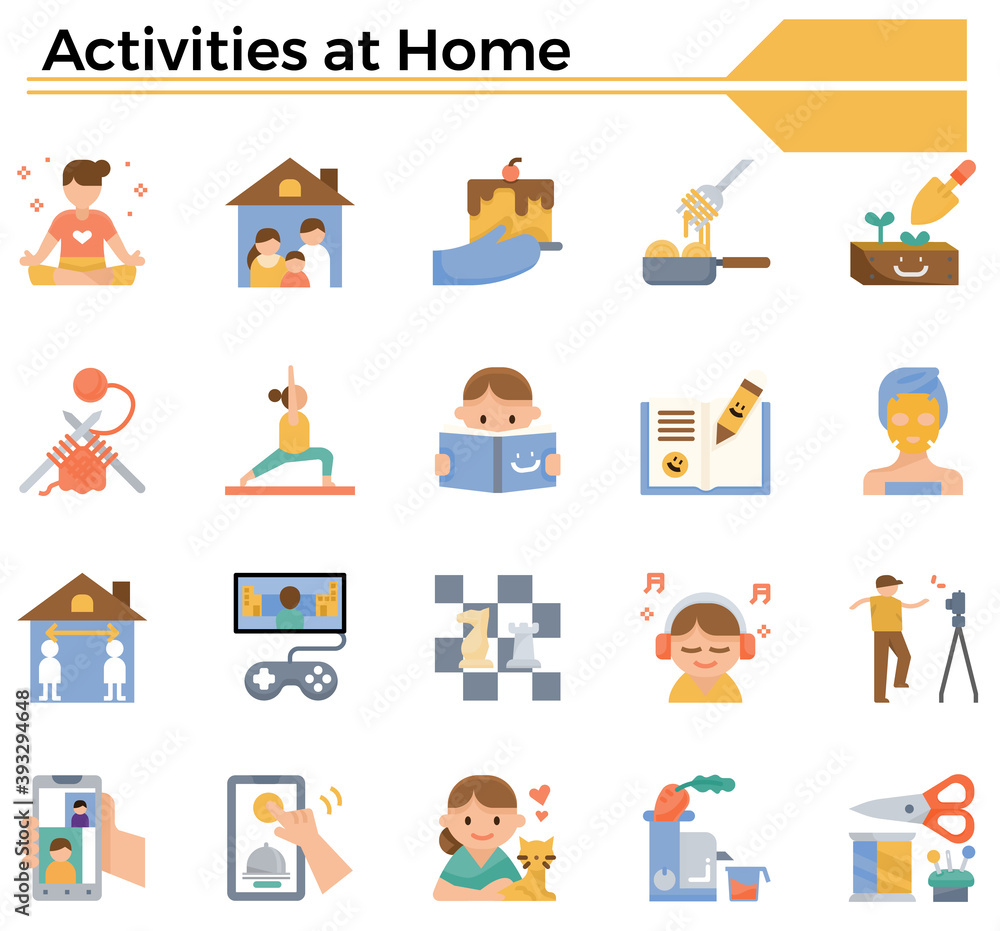 Activities at home icon set. Activities at home icon set.