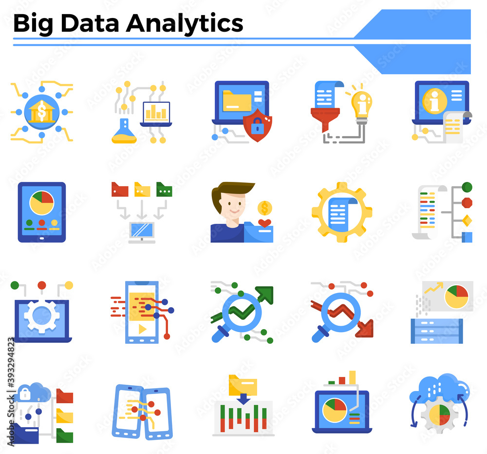 Big data analytics icon set. Big data analytics icon set.