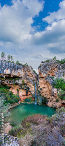 Fototapeta Naklejka Na Ścianę i Meble -  Top view of Turche cave and waterfall in Valencia