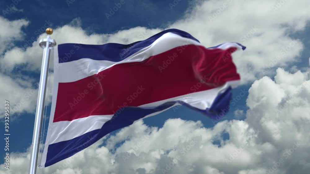 4k looping flag of Costa rica with flagpole waving in wind;timelapse rolling clouds background.A fully digital rendering. 4k looping flag of Costa rica with flagpole waving in wind;timelapse rolling clouds background.A fully digital rendering.