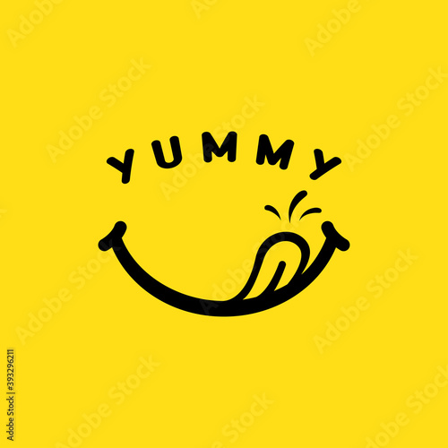 Yummy smile with tongue lick mouth. Vector illustration