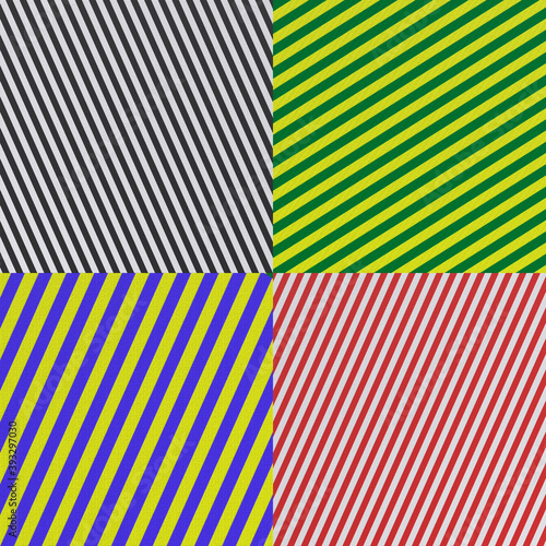 Collection of multi-colored striped fabric backgrounds in yellow, red, blue, green and white. Printed cotton satin, the tablecloth, finishing the cloth or fabric for clothing. 3D-rendering