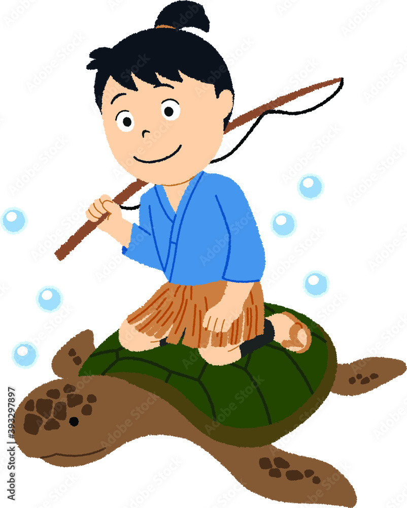 助けた亀に乗る浦島太郎のイラスト Stock Vector Adobe Stock