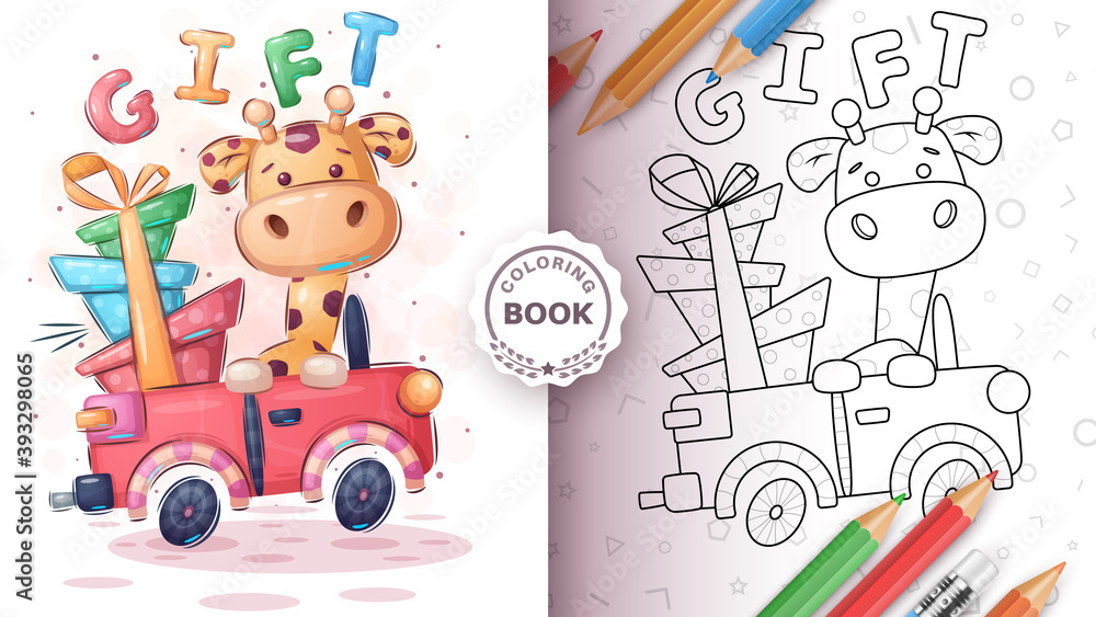 Giraffer in the car - coloring book