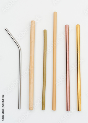 Reusable bamboo and metal straws photo