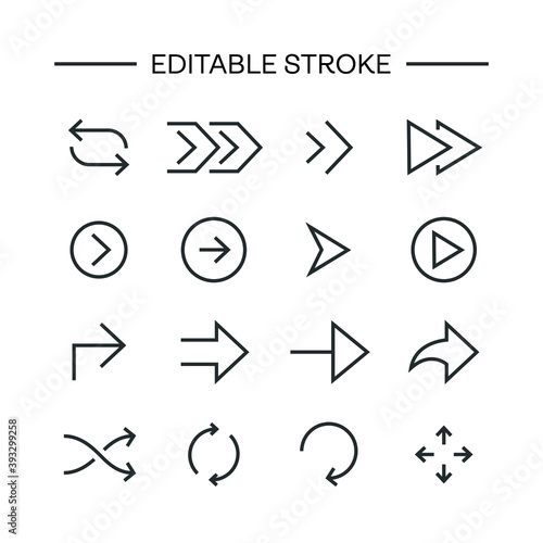 Arrows icon Line with editable stroke. Arrow vector icon set in thin line style. Different black directional icons, vector illustration collection for web design, mobile apps, interface and other desi