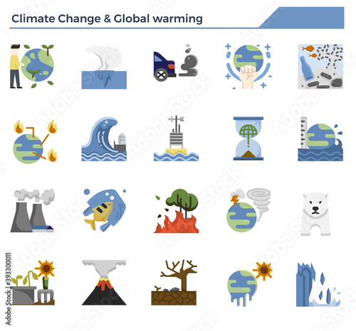 Climate change and global warming icon set.