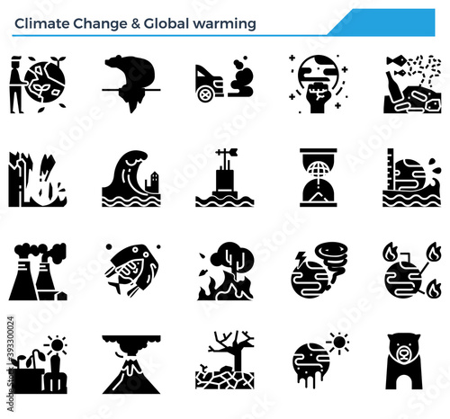 Climate change and global warming icon set.