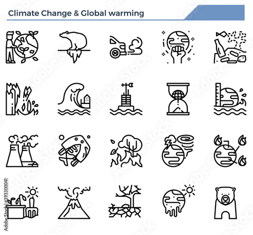 Climate change and global warming icon set.