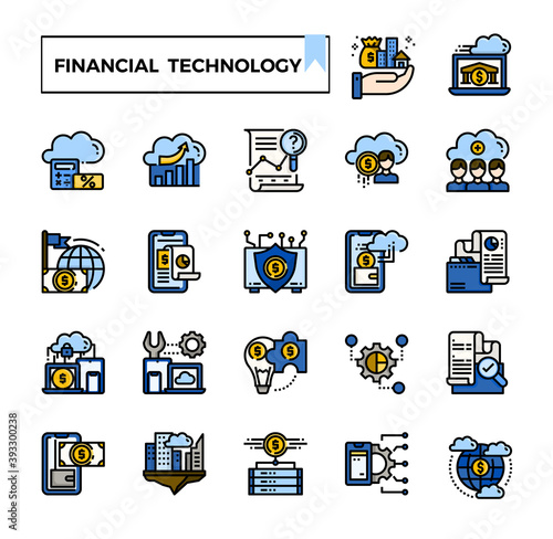 Financial technology icon set.