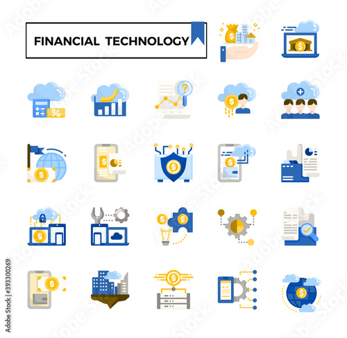 Financial technology icon set.