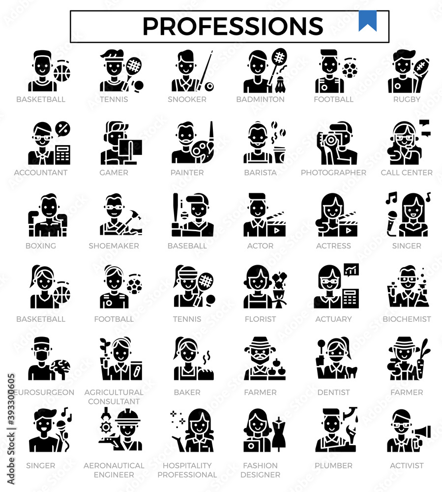 Profession icon set. Profession icon set.