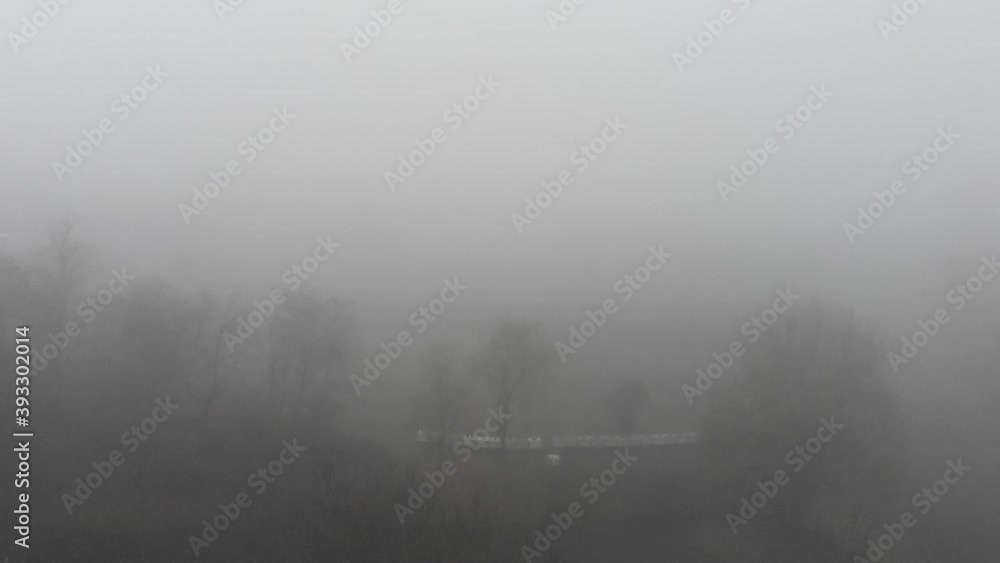 Foggy autumn morning drone flight Foggy autumn morning drone flight