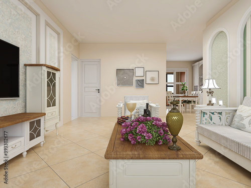 Wallpaper Mural  simple modern living room sofa with coffee table, with green plants on the table. Torontodigital.ca