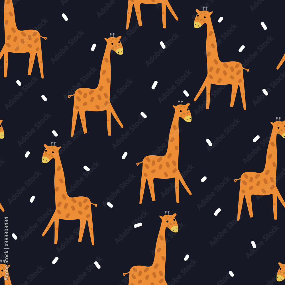 Obraz premium Seamless pattern with cartoon giraffe. for fabric print, textile, gift wrapping paper. colorful vector for kids, flat style