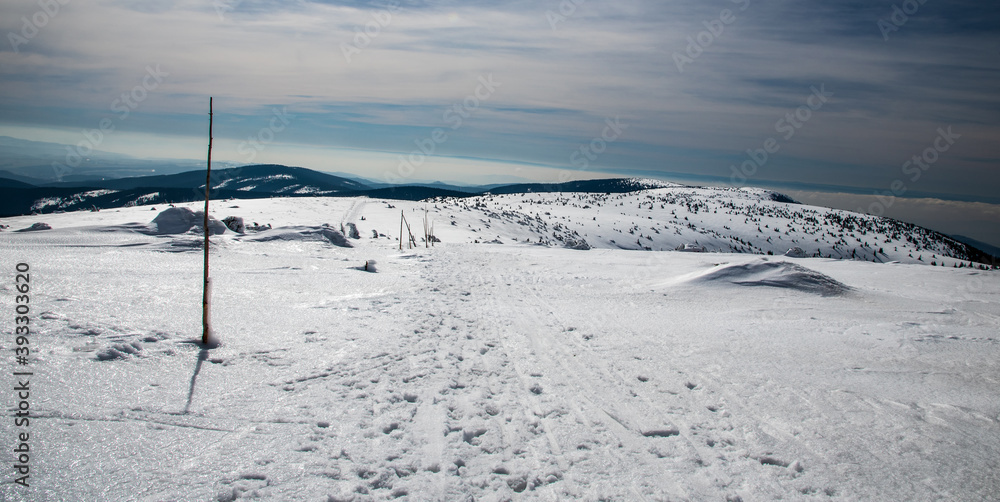 Winter Jeseniky mountains from Vysoka hole hill in Czech republic